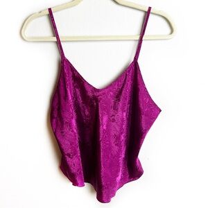 Vintage Katherine Bishop magenta satin camisole jacquard rose print size: L